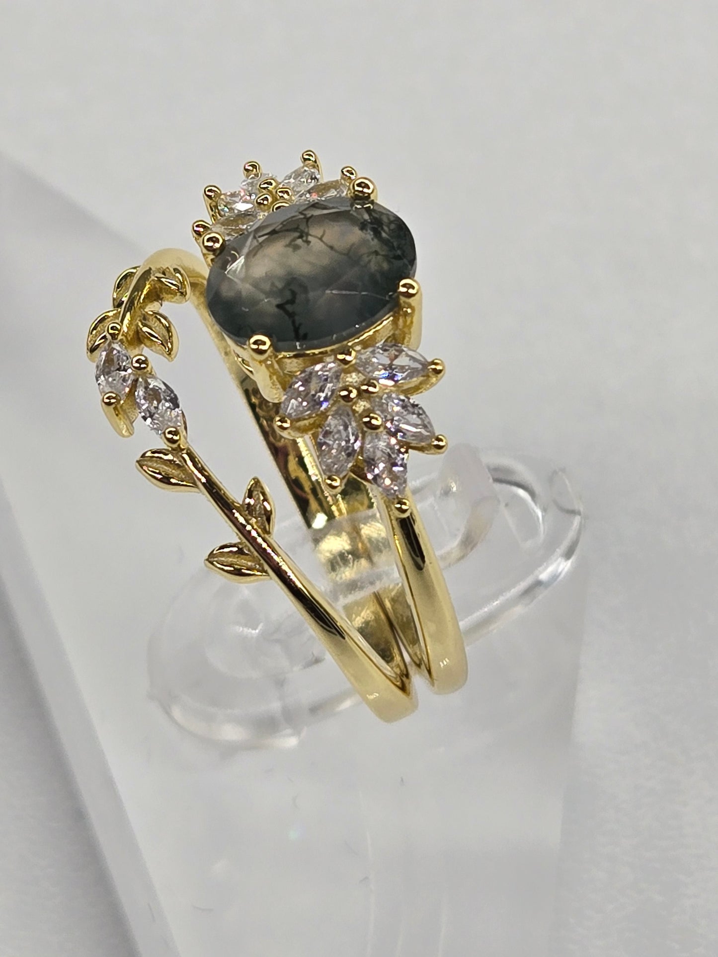 Moss Agate Bridal Ring Set