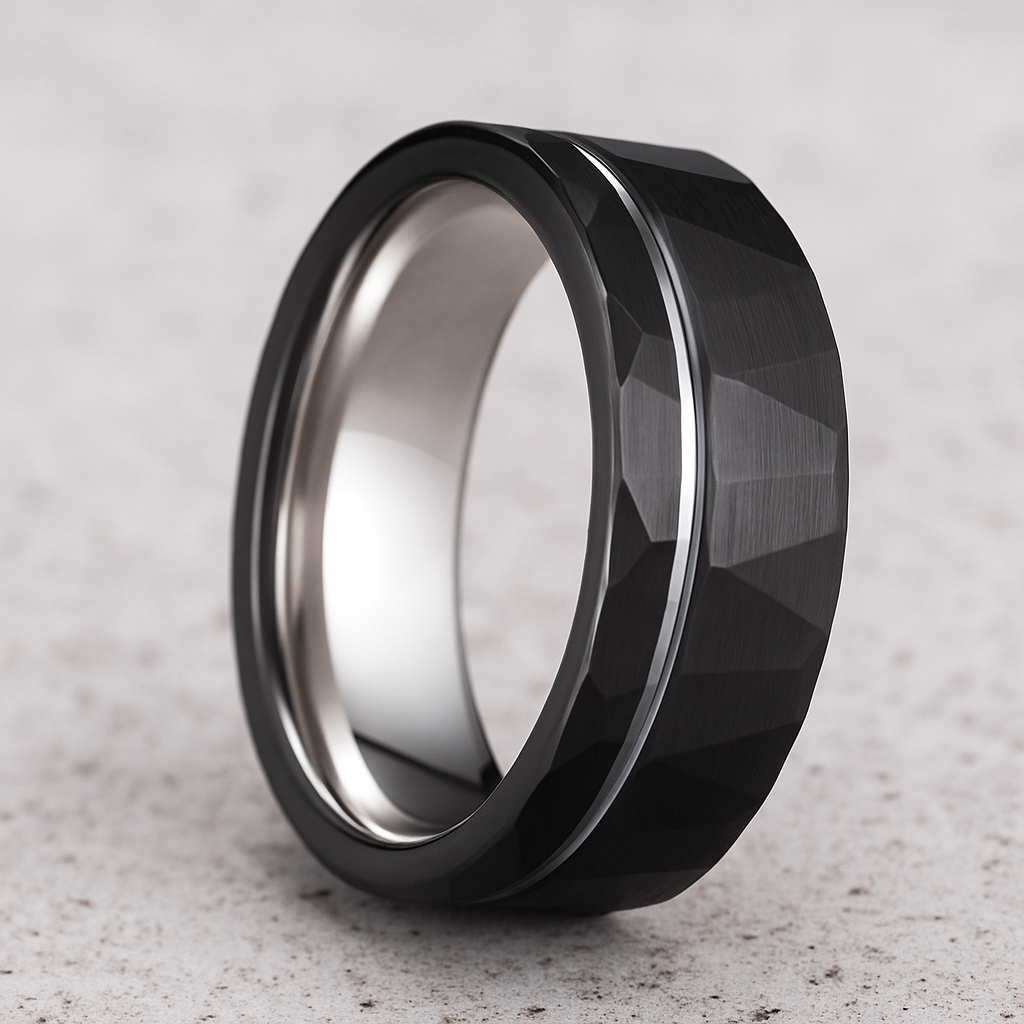 Men's Hammered Black Tungsten Band