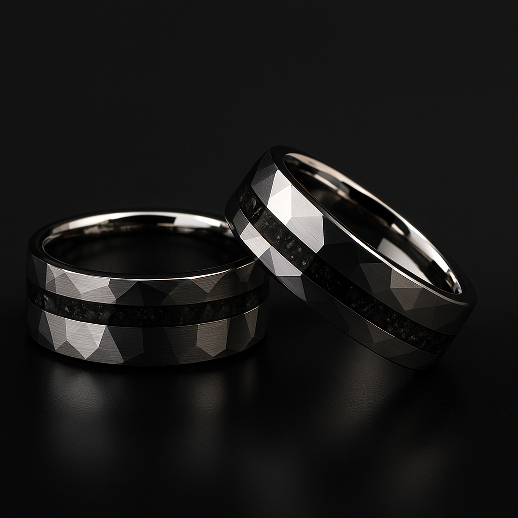 Men's Tungsten Band with Sand Blasted Meteorite