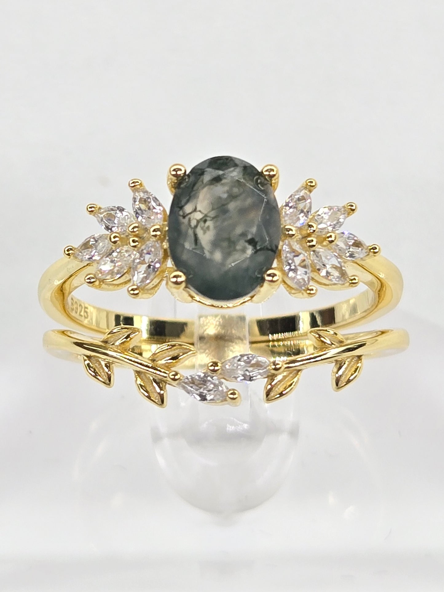 Moss Agate Bridal Ring Set