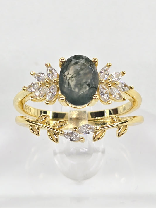 Moss Agate Bridal Ring Set