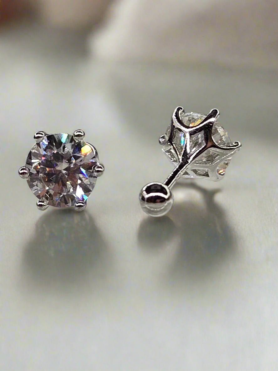 6 Prong Round Stud Earrings