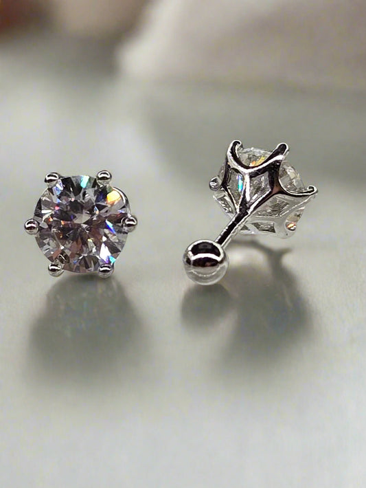 6 Prong Round Stud Earrings