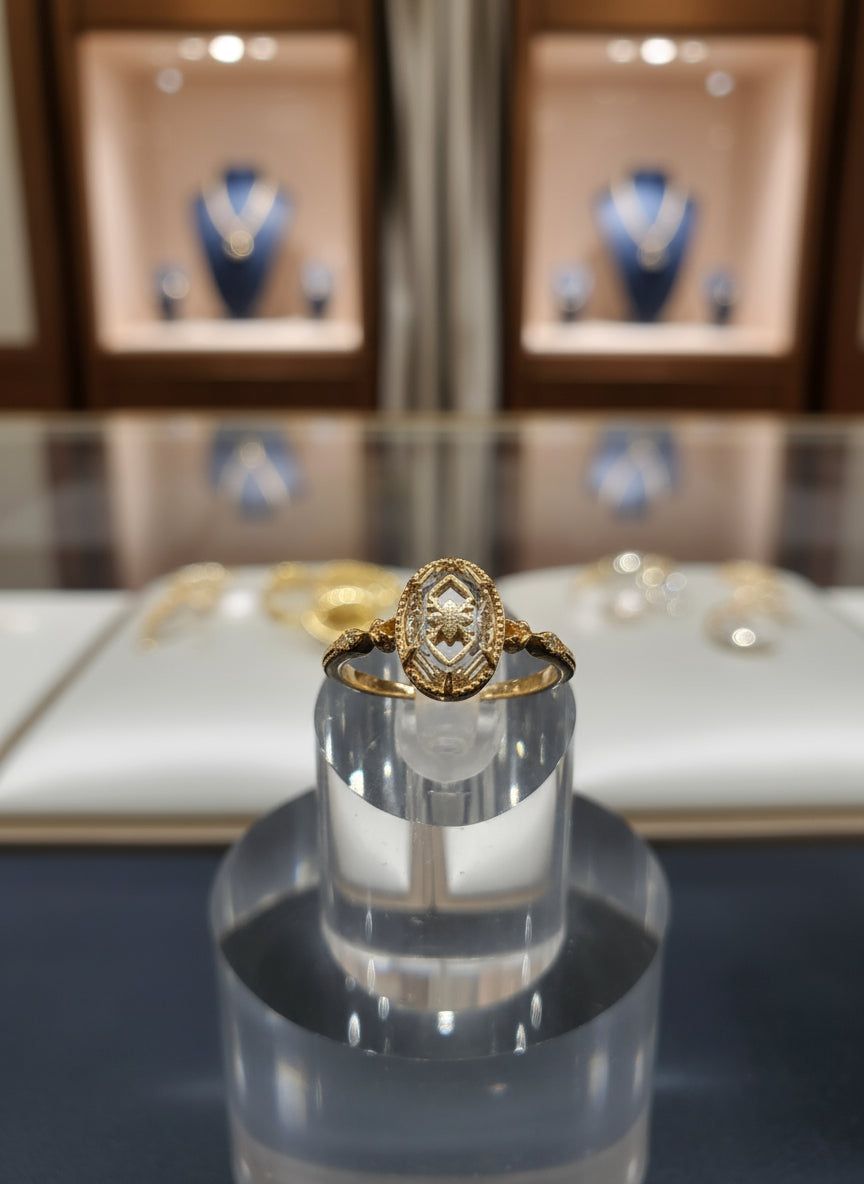 Vintage Style Natural White Crystal Gemstone Ring