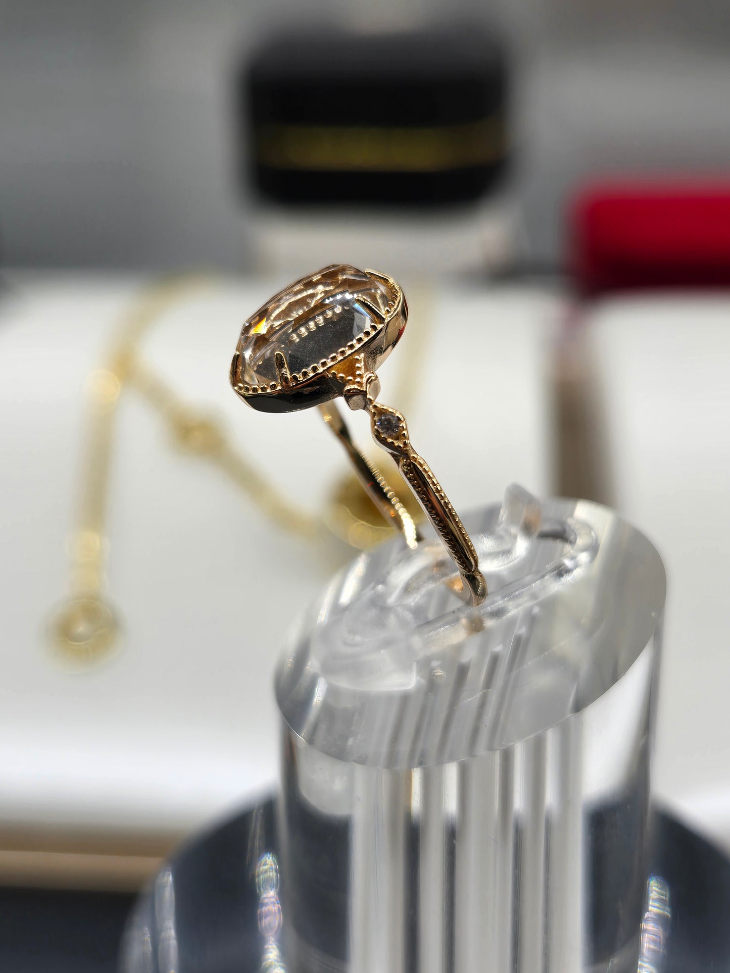 Vintage Style Natural White Crystal Gemstone Ring