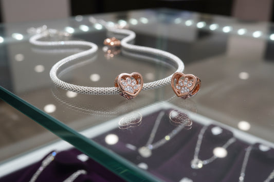 Rose Gold Heart Paw Print Charm