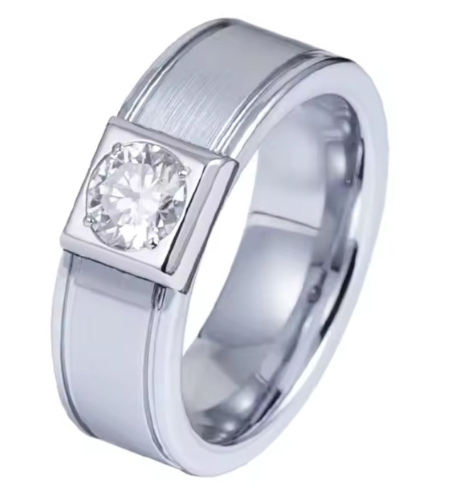 Men's Tungsten Carbide band with Moissanite