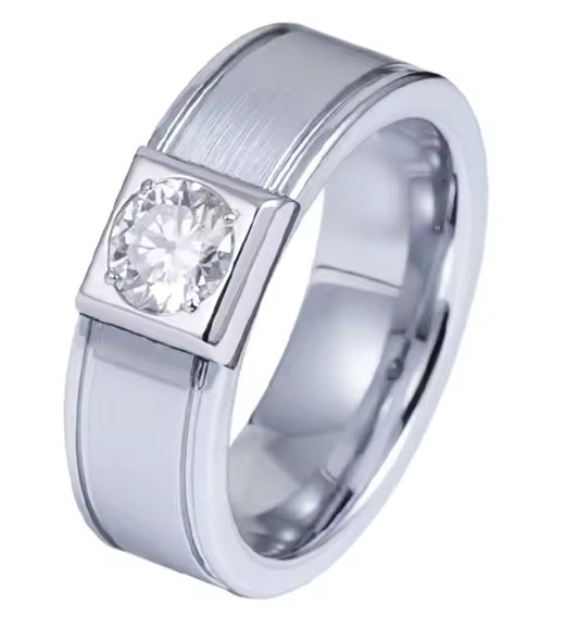 Men's Tungsten Carbide band with Moissanite