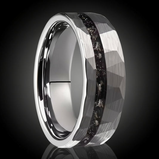 Men's Tungsten Band with Sand Blasted Meteorite