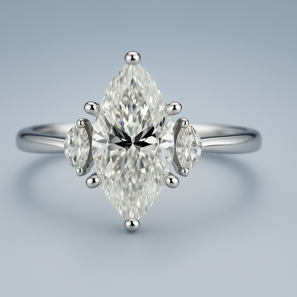 Three stone Marquise Engagement Ring