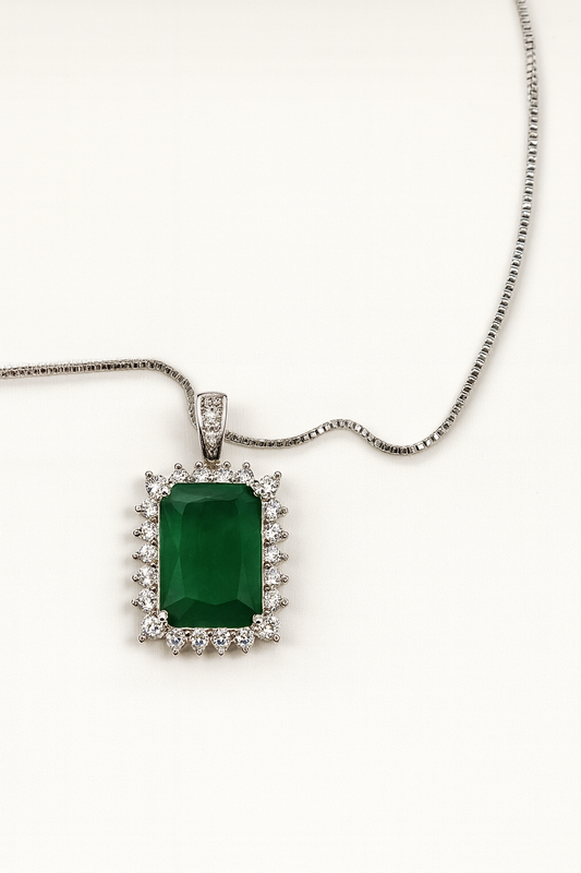 Emerald and White Sapphire Pendant Necklace