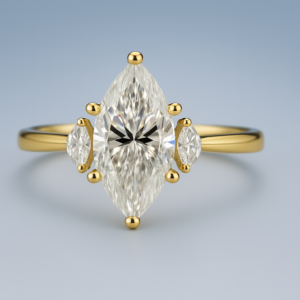Three stone Marquise Engagement Ring