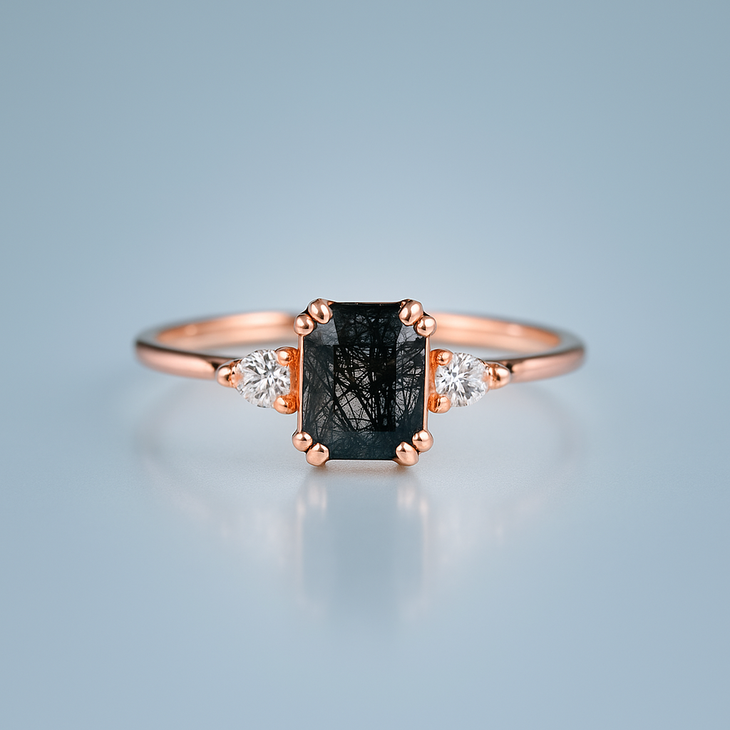 Princess Cut Rutilated Quartz Gemstone Ring