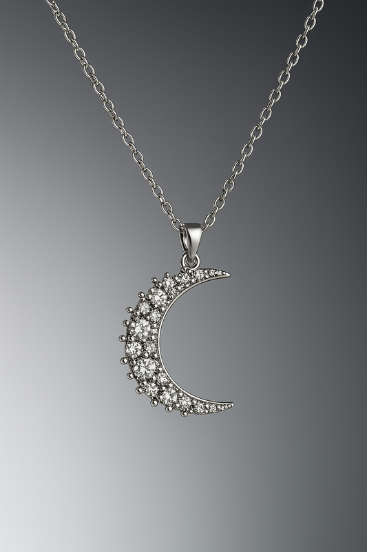Crystal Crescent Moon Pendant Necklace