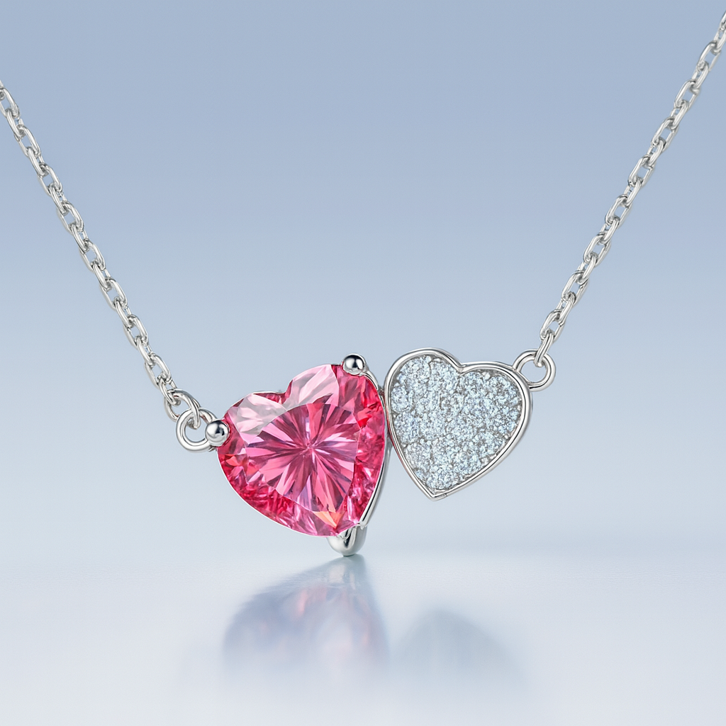 Pink Heart Moissanite Necklace