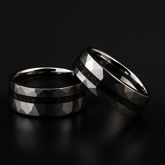 Men's Tungsten Band with Sand Blasted Meteorite