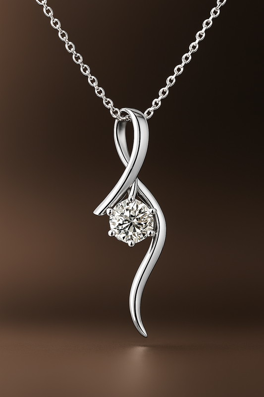Moissanite Pendant Ribbon Necklace